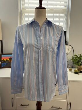 Weekend Max Mara Blue Pink Stripe Button Front Cotton Shirt XS